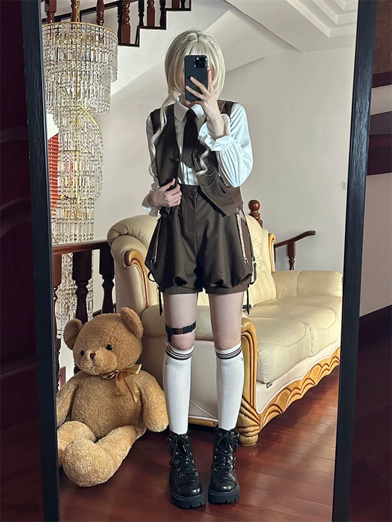 Original Ouji Fashion Brown Lolita Suspender Pant Prince Outfit