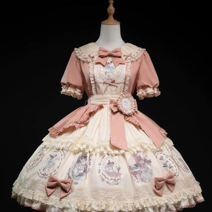 S-2XL Classic Doll-Inspired OP Lolita Dress with Lace Trim and Bow Accents - Available in Lavender, Matcha Green, and Pink