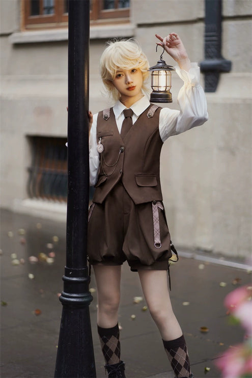 Original Ouji Fashion Brown Lolita Suspender Pant Prince Outfit