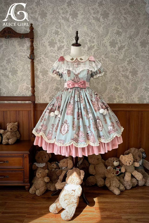 Teddy Bear Whimsy Lolita JSK Dress with Detachable Apron