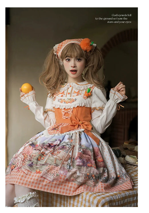 Sunshine Orange Grove Dream Lolita JSK - Vintage Harvest Print