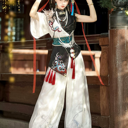 Original Chinese Style Hanfu-Inspired Ethnic Wear - Top & Pants Set