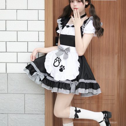 S-XXXXXL Pink Maid Cos Costume with Cat's Paw Apron OP Kitty Lolita Dress