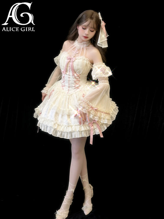 Fairy-Tale Ballet Doll Lolita Halter Dress with Corset Lace-Up and Ruffled Layers – Available in 8 Colors