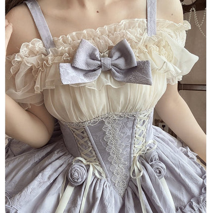 Sweet Lolita Off - the - Shoulder Dress with Tulle Skirt and Ribbon Details