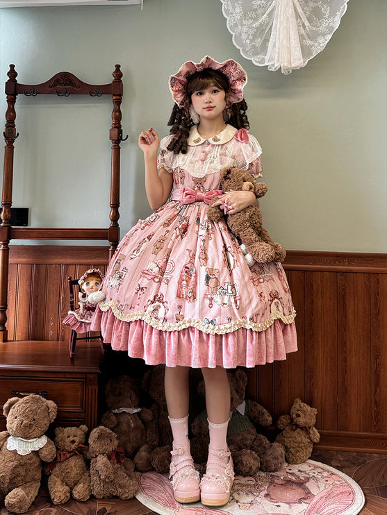 Teddy Bear Whimsy Lolita JSK Dress with Detachable Apron