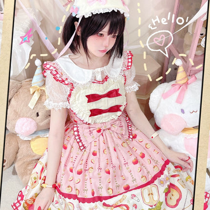 Apple Seamstress Lolita JSK – Heart Bib Sweet Style Dress with Gingham Accents