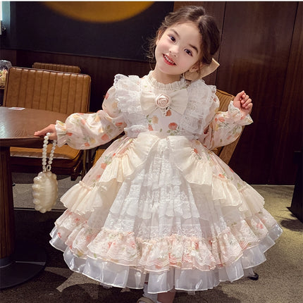 Charming Pastel Pink Lolita Dress for Girls - Floral Embellished, Multi-Layered Skirt, Perfect for Tea Parties and Special Occasions
