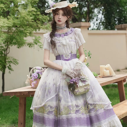 French Country Chic CLA Lolita JSK Dress – Purple & White Lace Bell Sleeve OP