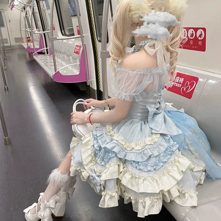 Gothic Heart of Pearls Lolita Dress - Pastel Princess JSK with Layered Ruffles and Cross Embellishments