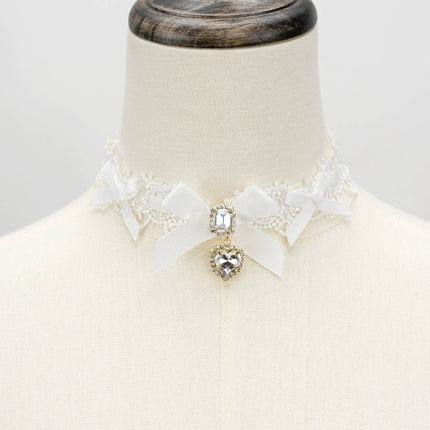 Edgy Punk Style Elaborate Double-Layer Necklace with Pearls and Gemstone Choker Lolita Collarbone Chain