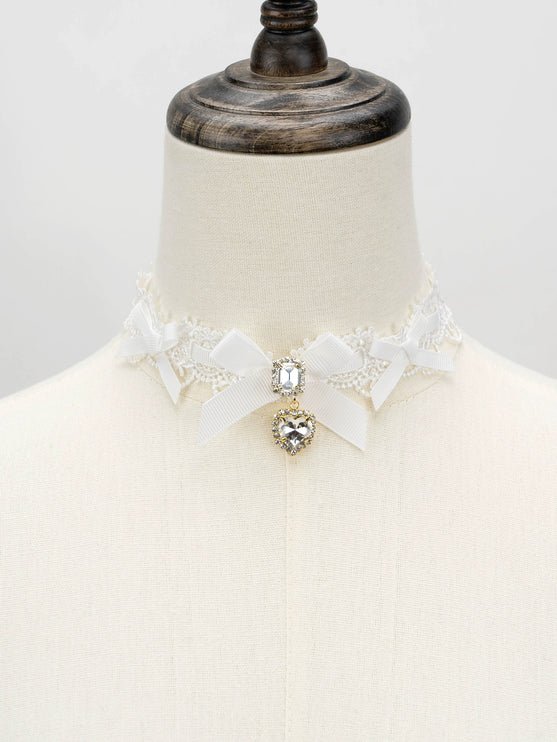 Edgy Punk Style Elaborate Double-Layer Necklace with Pearls and Gemstone Choker Lolita Collarbone Chain