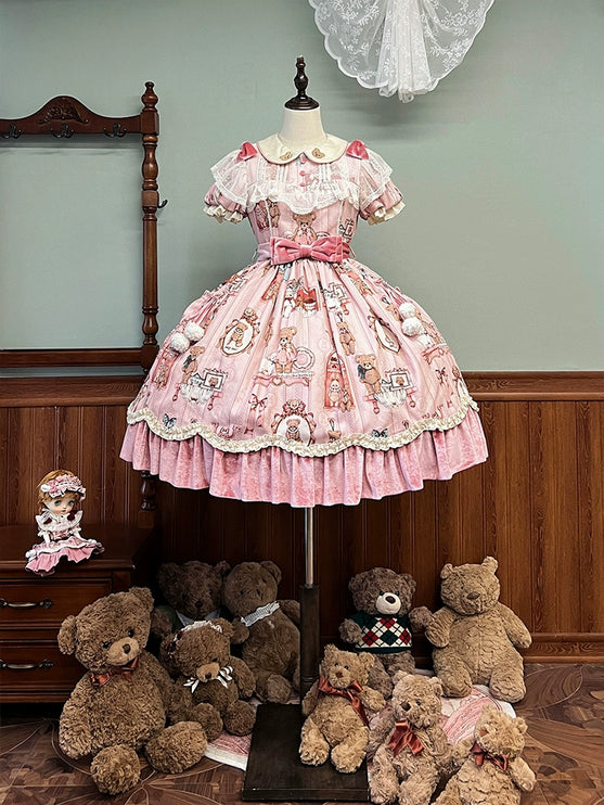 Teddy Bear Whimsy Lolita JSK Dress with Detachable Apron