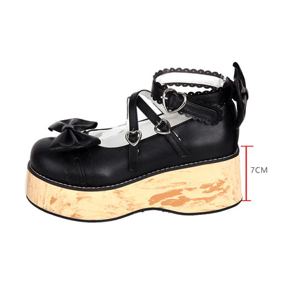 Charming Chunky Platform Lolita Shoes with Bow - details & Heart - buckles
