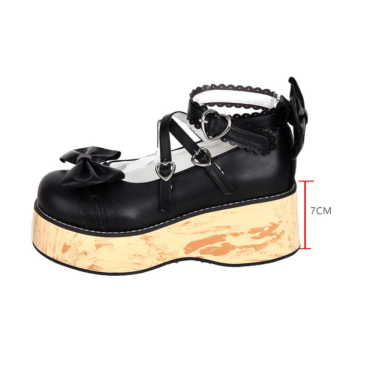 Charming Chunky Platform Lolita Shoes with Bow - details & Heart - buckles