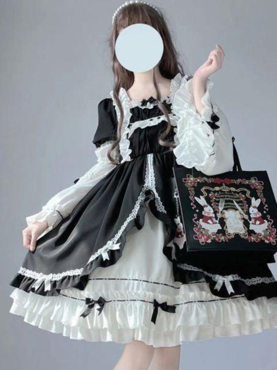 Elegant Black and White Layered Lolita Dress - Versatile and Comfortable for All Occasions