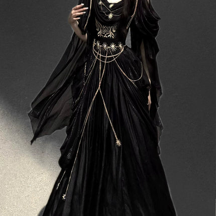 Dark fairy maxi dress: A perfect blend of lace and tassels