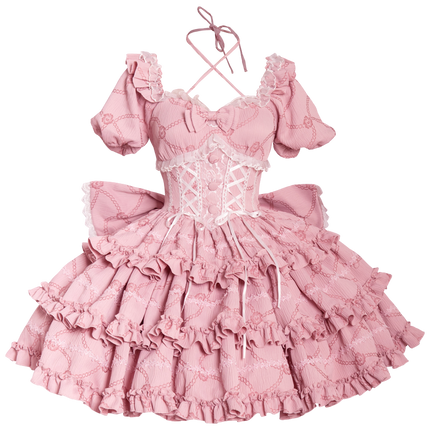 Puff Rose OP Princess Bow Trailing Dress Original Lolita