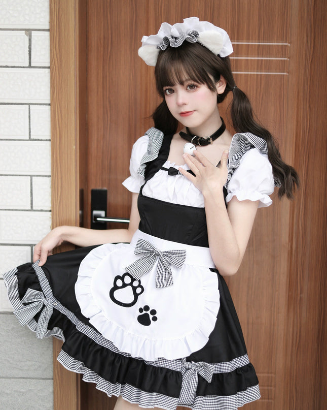 S-XXXXXL Pink Maid Cos Costume with Cat's Paw Apron OP Kitty Lolita Dress