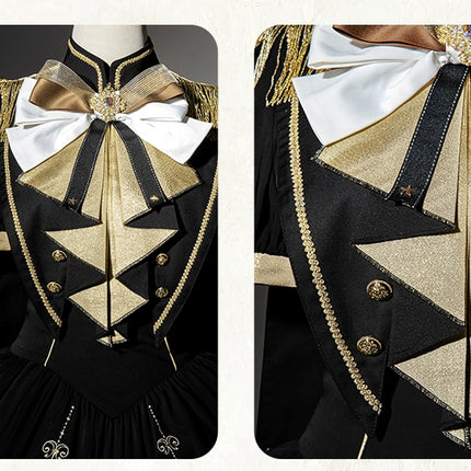 Steampunk - inspired Lolita Dress with Georgette Skirt, Elegant Bow - ties and Intricate Embroidery