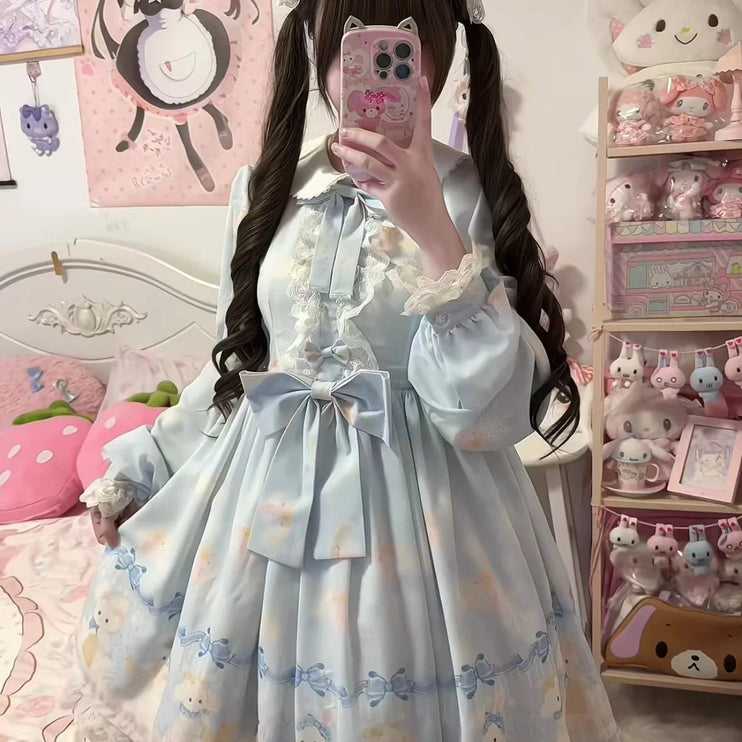 Pink Lolita Dress with Adorable Patterns, Delicate Bow - a Fairy - like Choice
