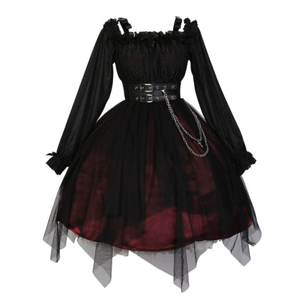 Vintage Square Neck Dark Gothic Black Lolita OP Dress Mid & Long Length