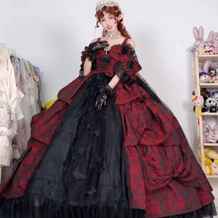 Elegant Victorian Inspired Gothic Lolita Ball Gown in Red & Black