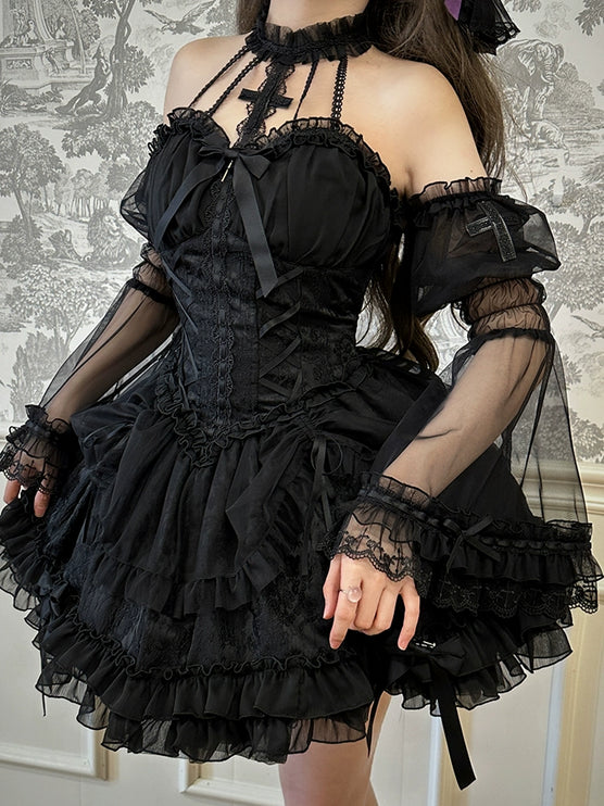 Fairy-Tale Ballet Doll Lolita Halter Dress with Corset Lace-Up and Ruffled Layers – Available in 8 Colors