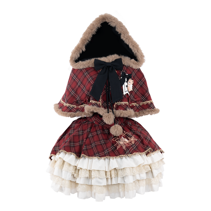 Chestnut Bear Cocoa Lolita Christmas Plaid Cloak JSK — Winter Vibe