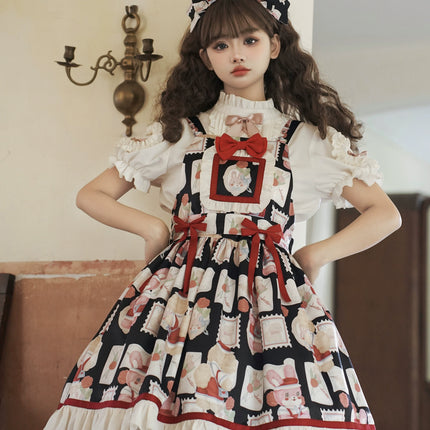 Sweet Bunny Postage Original Design Lolita High-Waist Suspender JSK