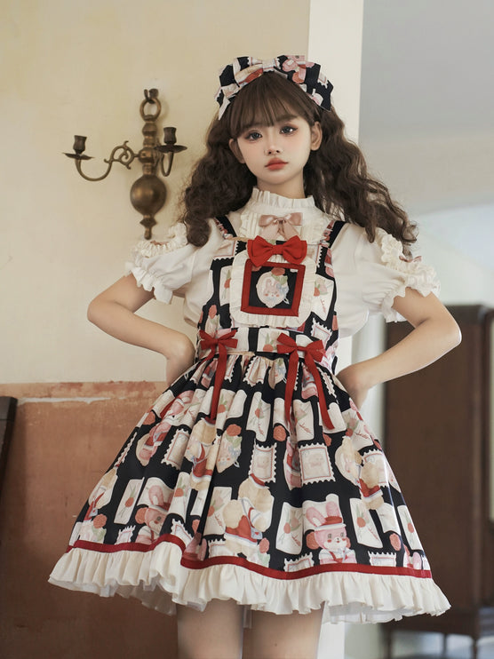 Sweet Bunny Postage Original Design Lolita High-Waist Suspender JSK