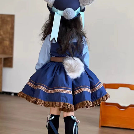 Rabbit Police Officer Lolita Dress for Girls - Navy Blue Whimsical Princess Costume