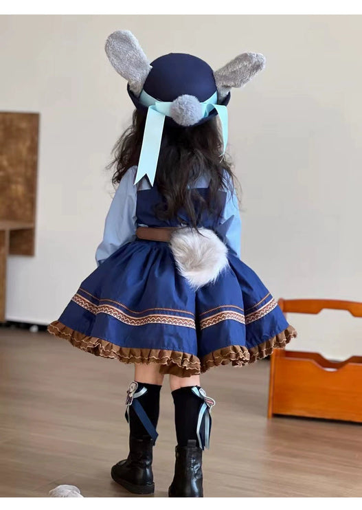 Rabbit Police Officer Lolita Dress for Girls - Navy Blue Whimsical Princess Costume