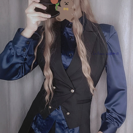 Sleeveless Prince Tailcoat – Customizable Long Tail Lolita Vest with Gold Buttons