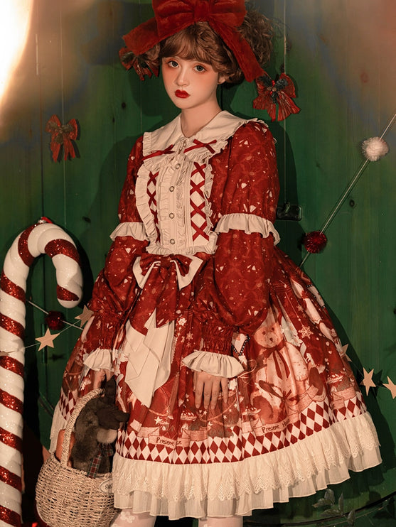 Original Christmas Lolita Dress with Thickened Winter Sweet Skirt and Cape Set for New Year