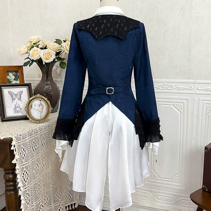 Lolita Prince-Inspired Set – Royal Blue Gothic Shirt with Lace-Trimmed Shorts