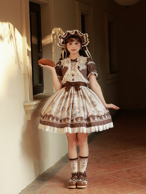 Elegant Cream Floral Lolita OP Dress with Detachable Apron - Multiple Colors Available