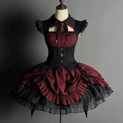 Gothic Lolita Dress with Ruffled Hem and Corset Detail