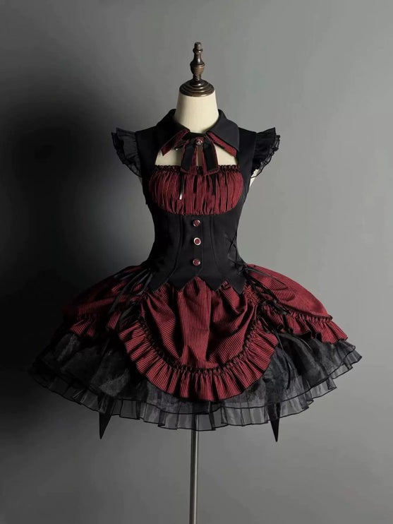 Gothic Lolita Dress with Ruffled Hem and Corset Detail