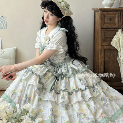 Pastel - hued Vintage - inspired Lolita Dress with Delicate Ruffles and Adorable Cartoon Prints