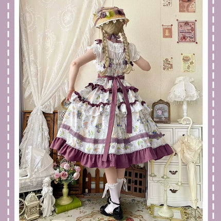 Pastel - hued Vintage - inspired Lolita Dress with Delicate Ruffles and Adorable Cartoon Prints