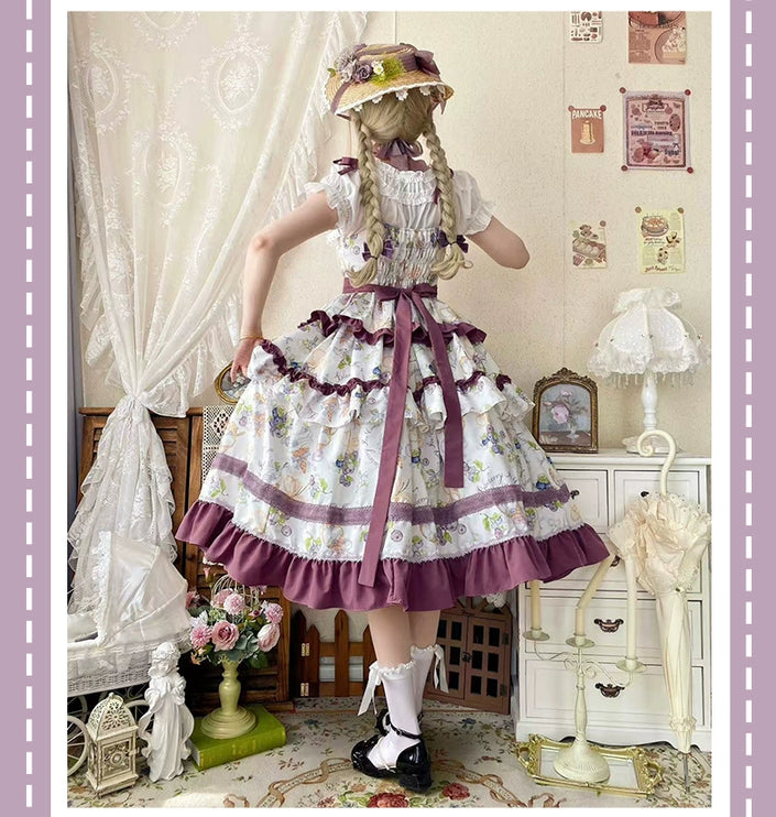 Pastel - hued Vintage - inspired Lolita Dress with Delicate Ruffles and Adorable Cartoon Prints