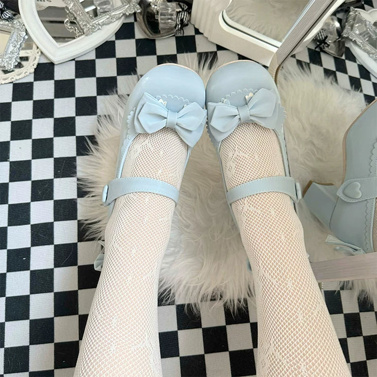 Charming Heeled Shoes with Heart - shaped Buckles and Delicate Bows