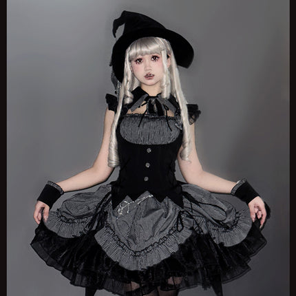 Gothic Lolita Dress with Ruffled Hem and Corset Detail