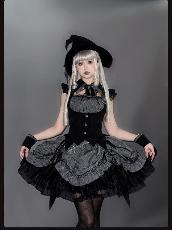 Gothic Lolita Dress with Ruffled Hem and Corset Detail