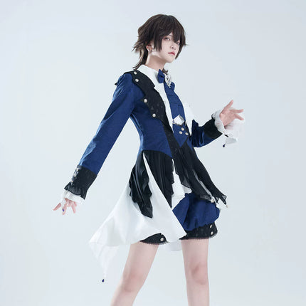 Lolita Prince-Inspired Set – Royal Blue Gothic Shirt with Lace-Trimmed Shorts