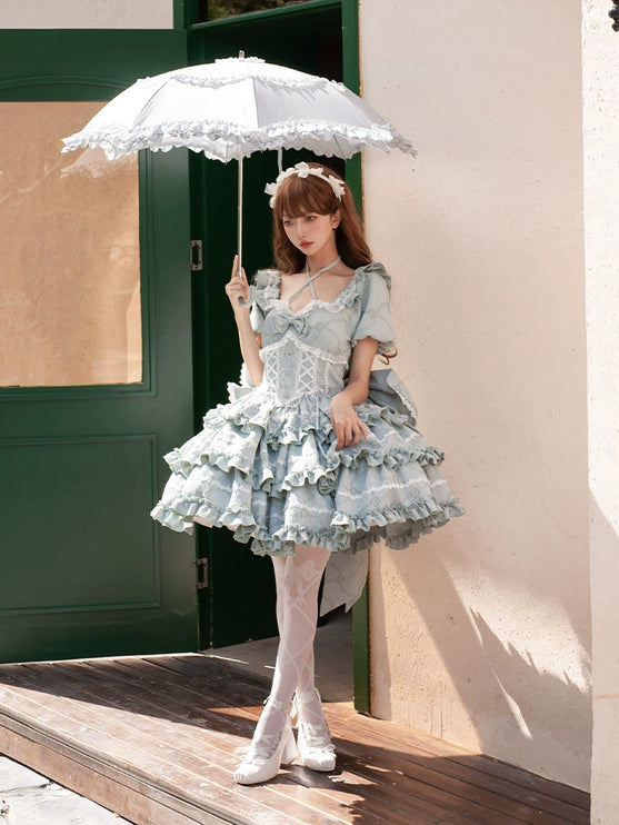 Puff Rose OP Princess Bow Trailing Dress Original Lolita