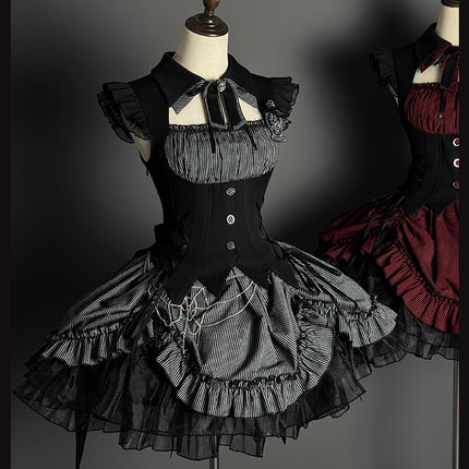 Gothic Lolita Dress with Ruffled Hem and Corset Detail