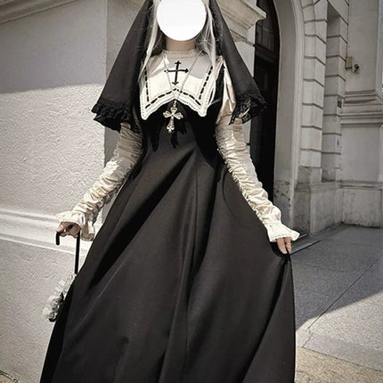 Evening dress dark goth nun style lolita dress cla tie OP gorgeous elegant christmas cos dress