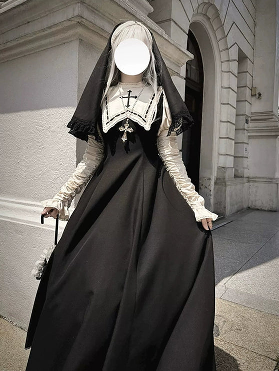 Evening dress dark goth nun style lolita dress cla tie OP gorgeous elegant christmas cos dress